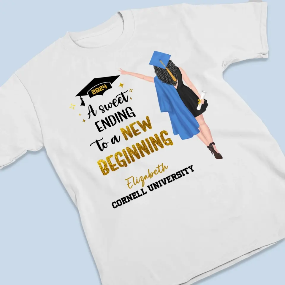 A Sweet Ending To A New Beginning  - Family Personalized Custom Unisex T-shirt, Hoodie, Sweatshirt - Graduation Gift For Family Members, Siblings, Brothers, Sisters - Image 3
