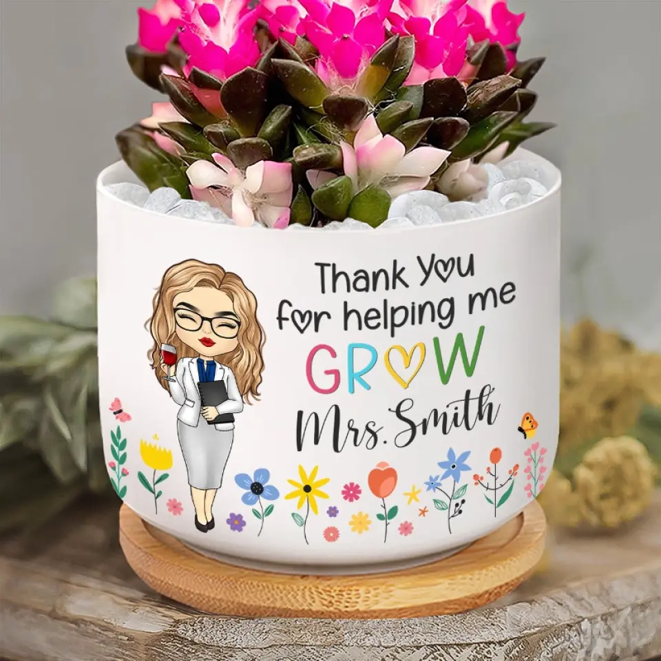 A Teacher Takes A Hand, Opens A Mind, And Touches A Heart - Teacher Personalized Custom Home Decor Ceramic Plant Pot - Gift For Teacher - Image 3