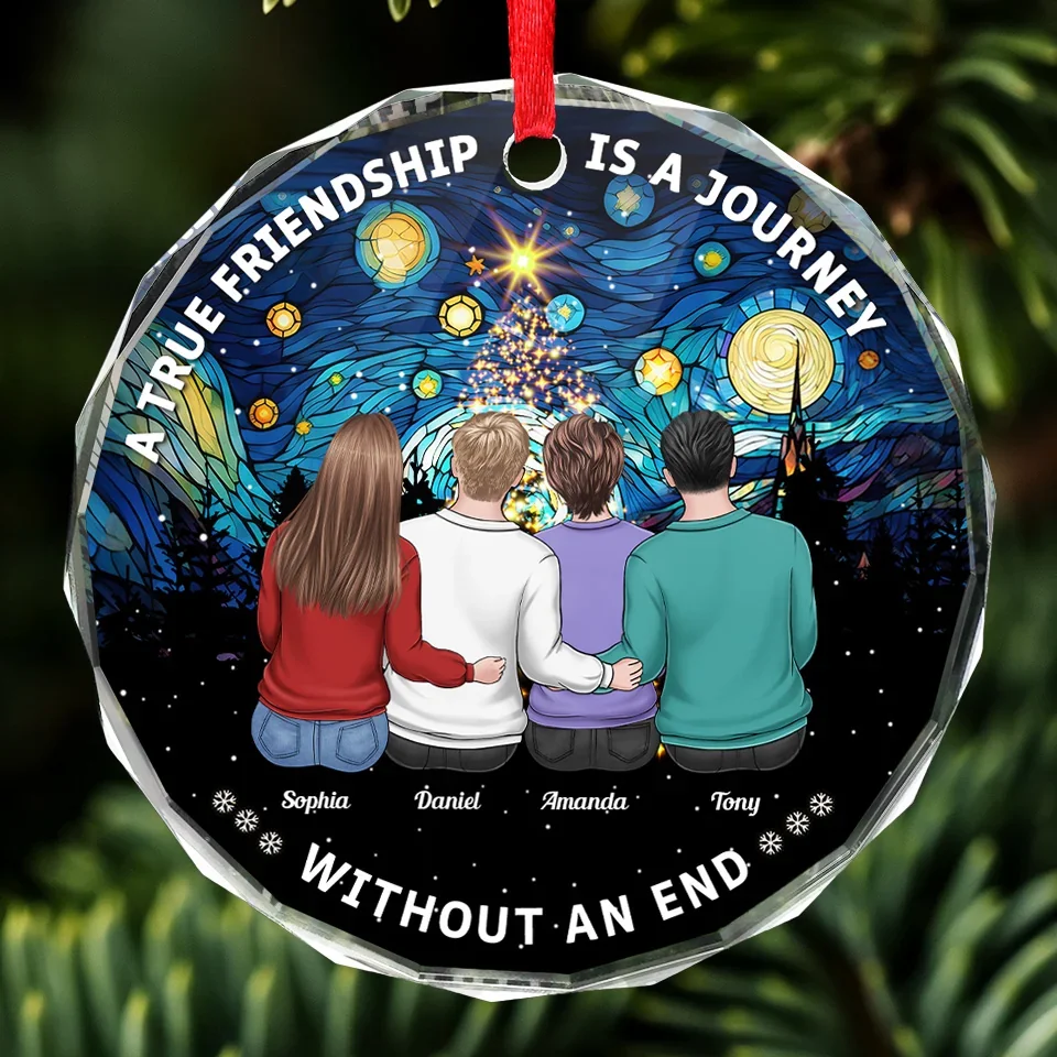 A True Friendship Is A Journey Without An End - Bestie Personalized Custom Circle Glass Ornament - Christmas Gift For Best Friends, BFF, Sisters - Image 3