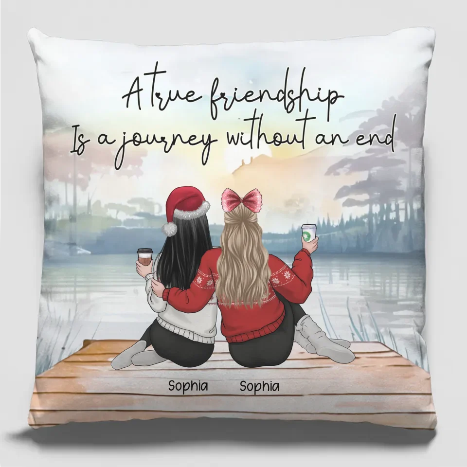 A True Friendship Is A Journey Without An End - Bestie Personalized Custom Pillow - Christmas Gift For Best Friends, BFF, Sisters - Image 2