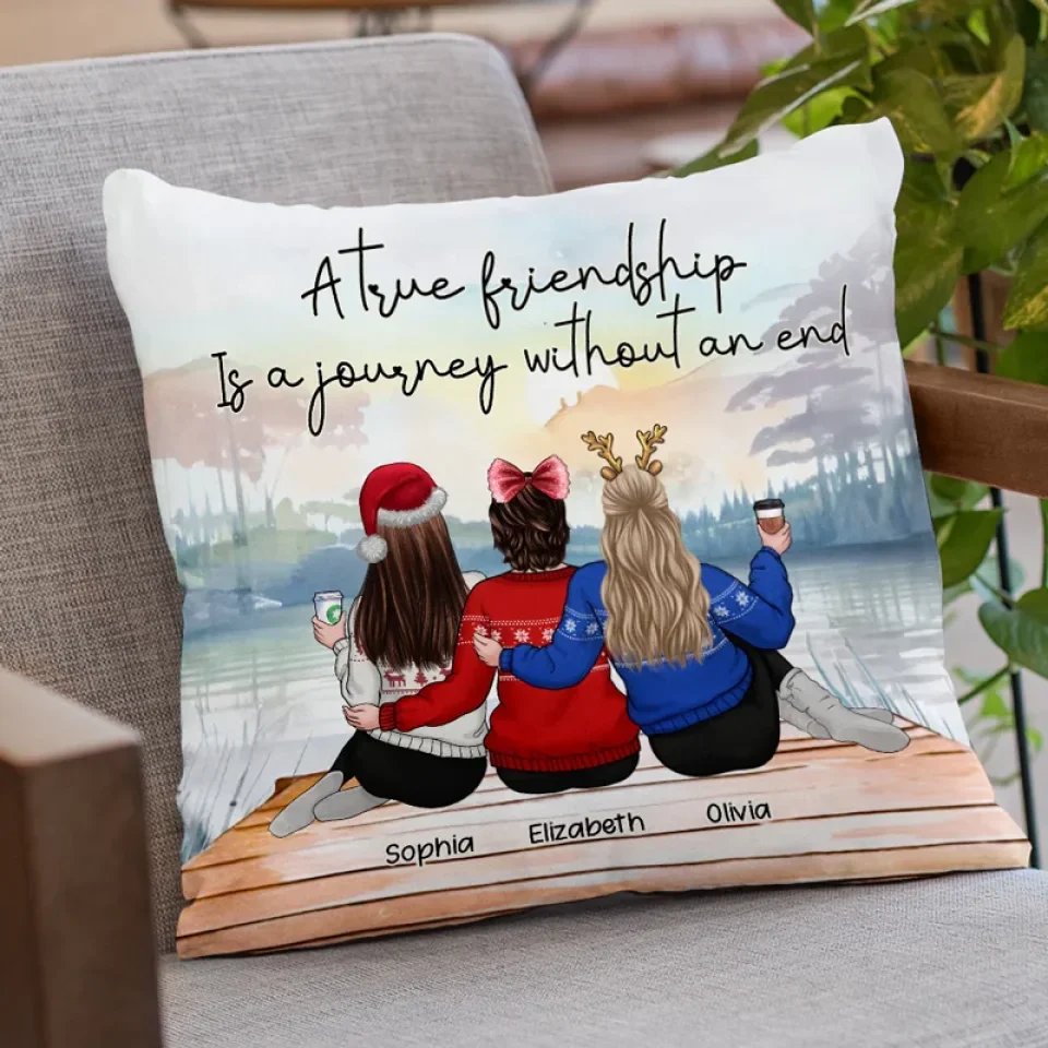 A True Friendship Is A Journey Without An End - Bestie Personalized Custom Pillow - Christmas Gift For Best Friends, BFF, Sisters - Image 3