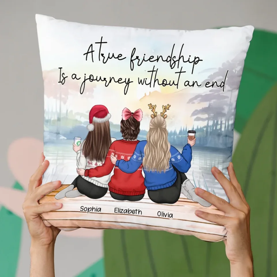 A True Friendship Is A Journey Without An End - Bestie Personalized Custom Pillow - Christmas Gift For Best Friends, BFF, Sisters - Image 4