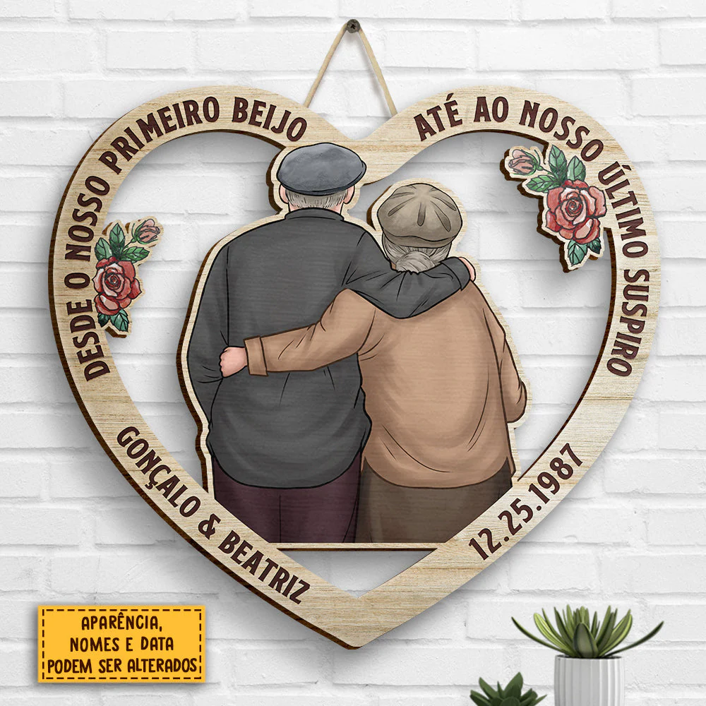 Abraço De Casal Desde O Nosso Primeiro Beijo Até Ao Nosso Último Suspiro - Gift For Couples, Husband Wife, Personalized Shaped Wood Sign Portuguese - Image 3