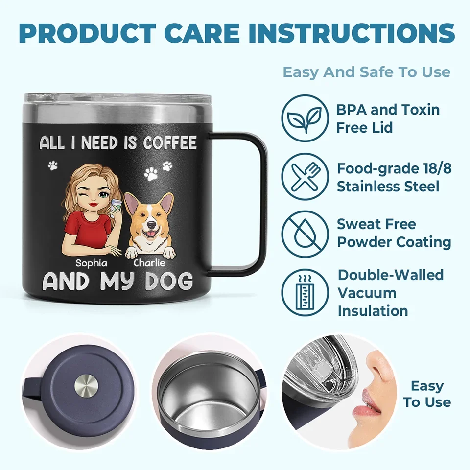 All I Need Is Coffee And My Fur Babies - Dog & Cat Personalized Custom 14oz Stainless Steel Tumbler With Handle - Christmas Gift For Pet Owners, Pet Lovers - Image 6