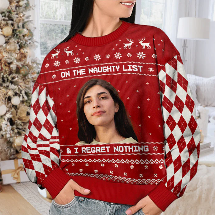 All I Want For Christmas - Personalized Custom Unisex Ugly Christmas Sweatshirt, Wool Sweatshirt, All-Over-Print Sweatshirt - Upload Image, Gift For Couple, Husband Wife, Anniversary, Engagement, Wedding, Marriage Gift, Christmas Gift - Image 5