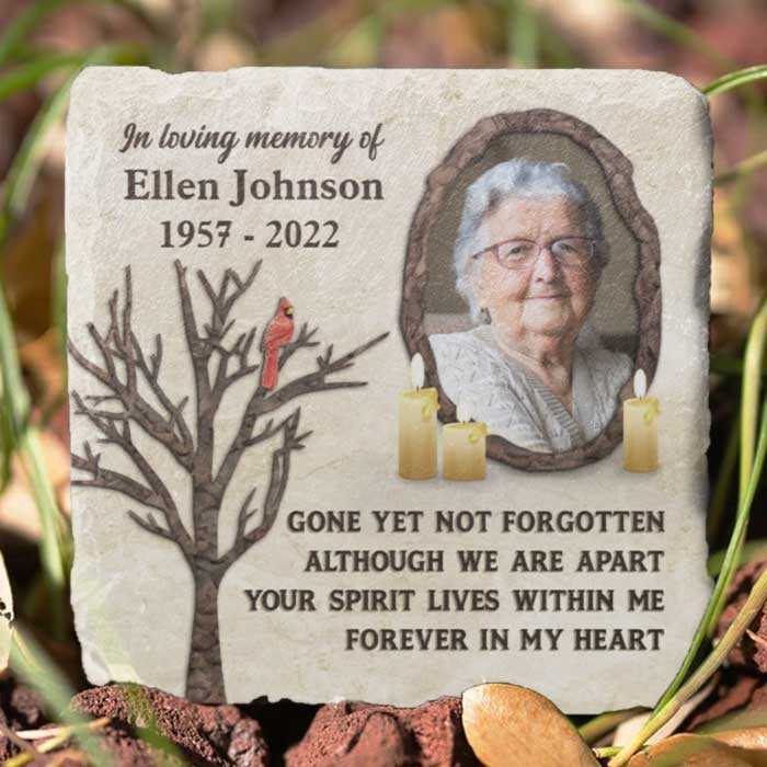 Although We're Apart, Your Spirit Lives Within Me - Personalized Memorial Stone, Human Grave Marker - Upload Image, Memorial Gift, Sympathy Gift - Image 2