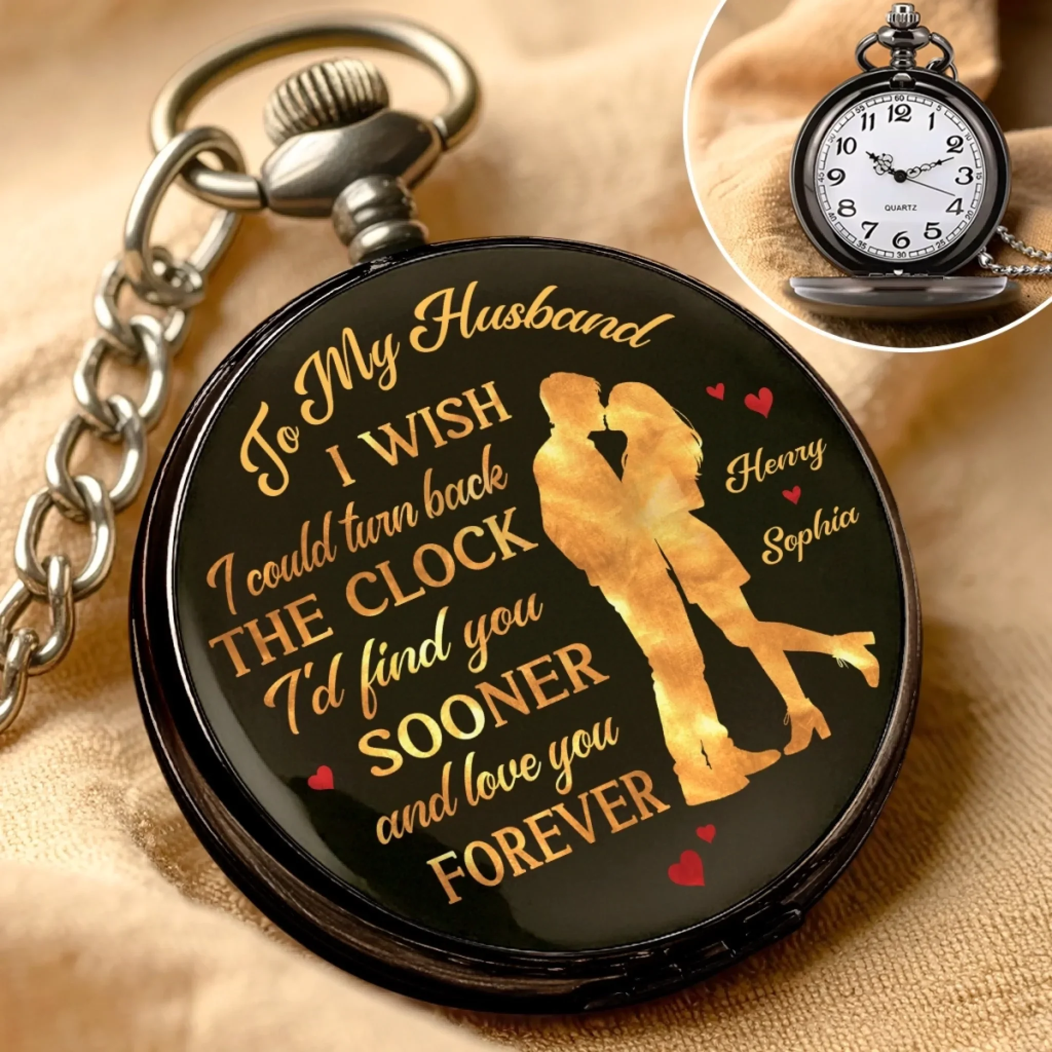 Always Yours, Endlessly Mine - Couple Personalized Custom Pocket Watch - Gift For Husband Wife, Anniversary - Image 4