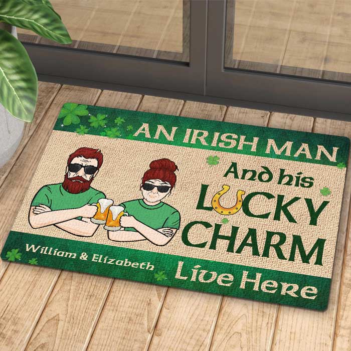 An Irish Man And His Lucky Charm Live Here - Gift For Couples, Husband Wife, St. Patrick's Day, Personalized Decorative Mat - Image 3