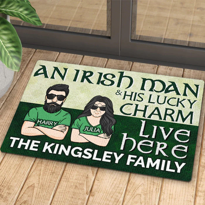 An Irish Man & His Lucky Charm Live Here - Gift For Couples, Husband Wife, St. Patrick's Day - Personalized Decorative Mat - Image 4