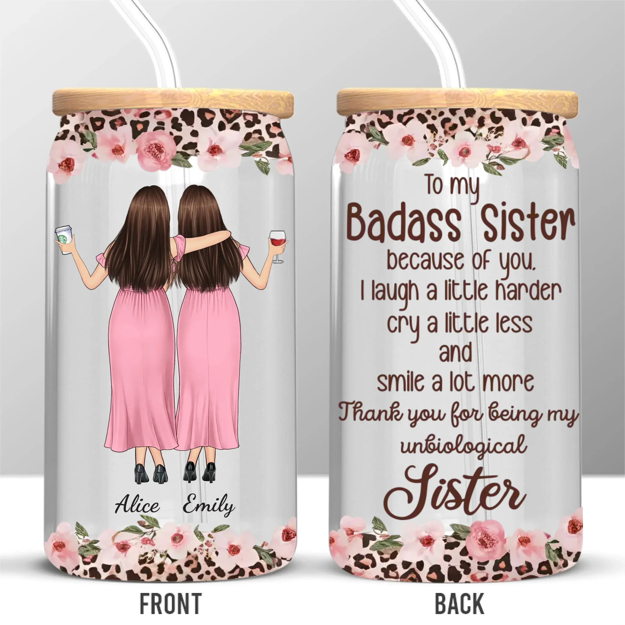 An Unbreakable Bond - Bestie Personalized Custom Glass Cup, Iced Coffee Cup - Gift For Best Friends, BFF, Sisters - Image 2