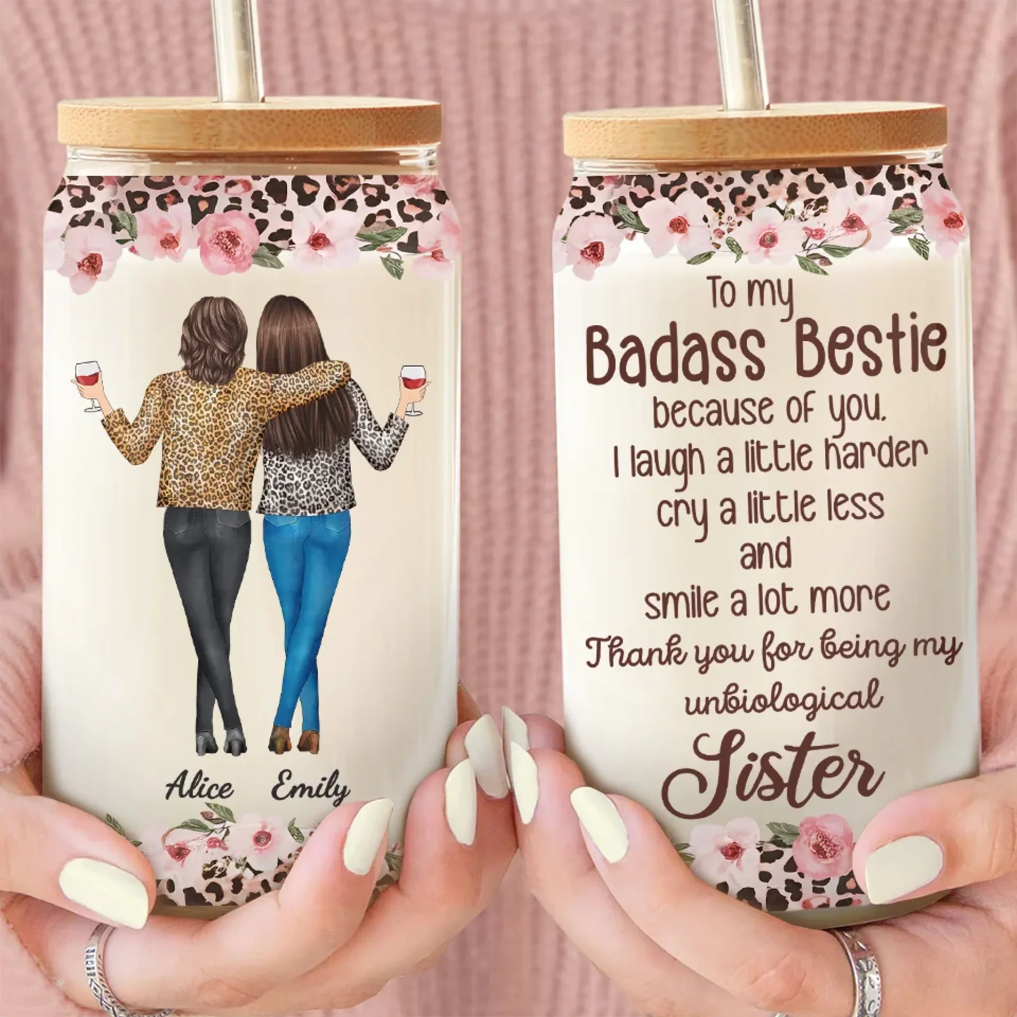 An Unbreakable Bond - Bestie Personalized Custom Glass Cup, Iced Coffee Cup - Gift For Best Friends, BFF, Sisters - Image 3