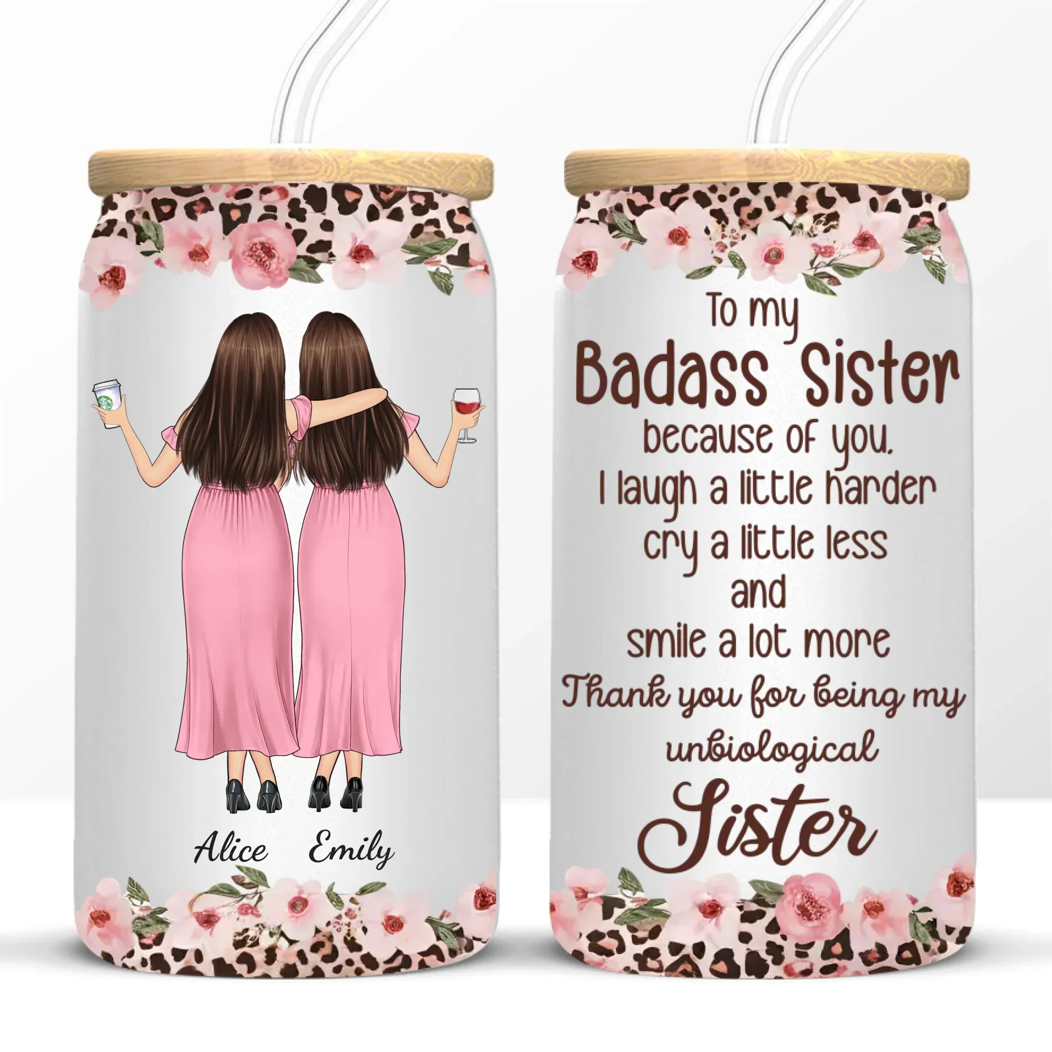 An Unbreakable Bond - Bestie Personalized Custom Glass Cup, Iced Coffee Cup - Gift For Best Friends, BFF, Sisters - Image 6