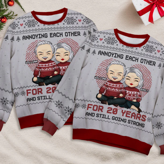 Annoying Couple For Years - Personalized Custom Unisex Ugly Christmas Sweatshirt, Wool Sweatshirt, All-Over-Print Sweatshirt - Gift For Couple, Husband Wife, Anniversary, Engagement, Wedding, Marriage Gift, Christmas Gift - Image 4