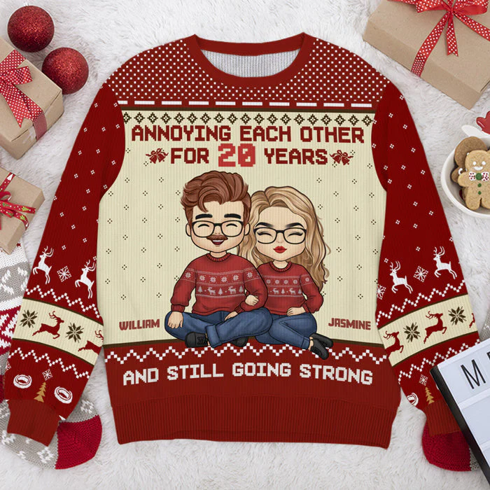Annoying Each Other For Ages - Couple Personalized Custom Ugly Sweatshirt - Unisex Wool Jumper - Christmas Gift For Husband Wife, Anniversary - Image 2