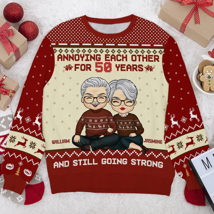 Annoying Each Other For Ages - Couple Personalized Custom Ugly Sweatshirt - Unisex Wool Jumper - Christmas Gift For Husband Wife, Anniversary - Image 5