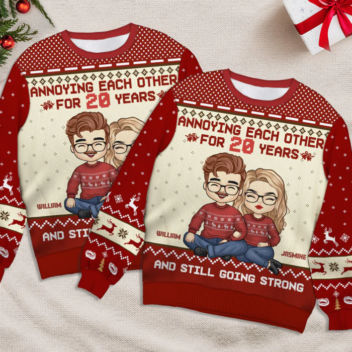 Annoying Each Other For Ages - Couple Personalized Custom Ugly Sweatshirt - Unisex Wool Jumper - Christmas Gift For Husband Wife, Anniversary - Image 6
