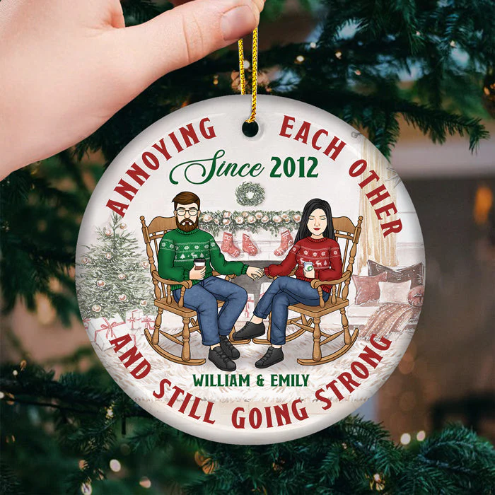 Annoying Each Other For Decades But Still Going Strong Now - Couple Personalized Custom Ornament - Ceramic Round Shaped - Christmas Gift For Husband Wife, Anniversary - Image 2
