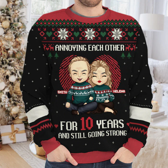 Annoying Each Other For Many Years - Personalized Custom Unisex Ugly Christmas Sweatshirt, Wool Sweatshirt, All-Over-Print Sweatshirt - Gift For Couple, Husband Wife, Anniversary, Engagement, Wedding, Marriage Gift, Christmas Gift - Image 6