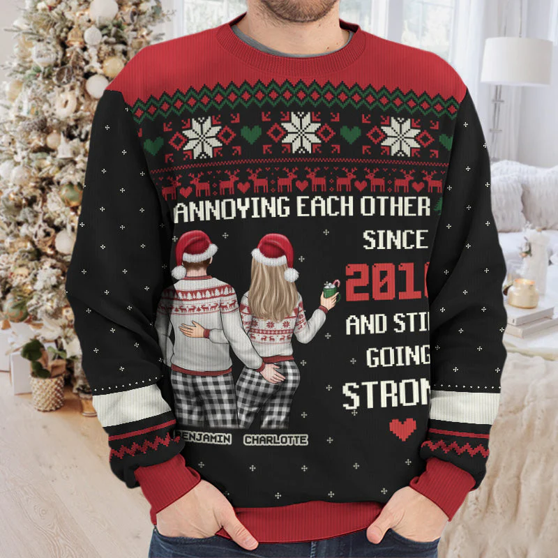 Annoying Each Other Since - Couple Personalized Custom Ugly Sweatshirt - Unisex Wool Jumper - Christmas Gift For Husband Wife, Anniversary - Image 4