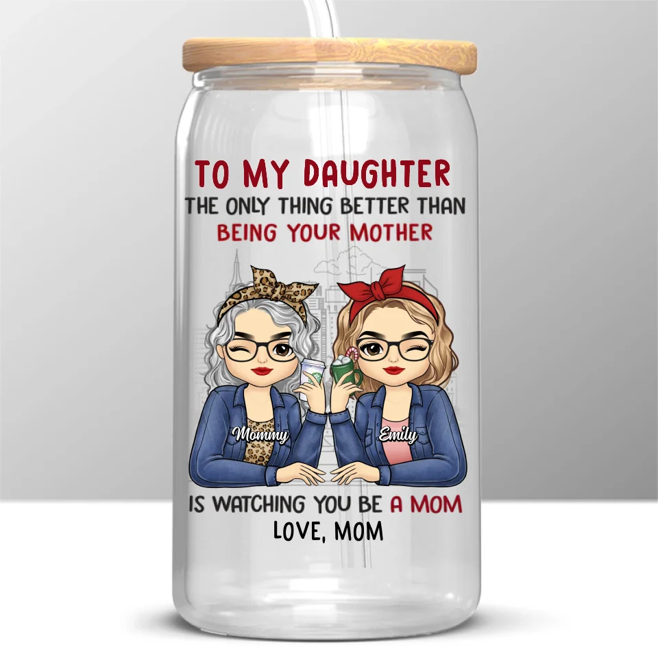 As Mothers And Daughters, We Are Connected With One Another - Family Personalized Custom Glass Cup, Iced Coffee Cup - Gift For Mom, Daughter - Image 2