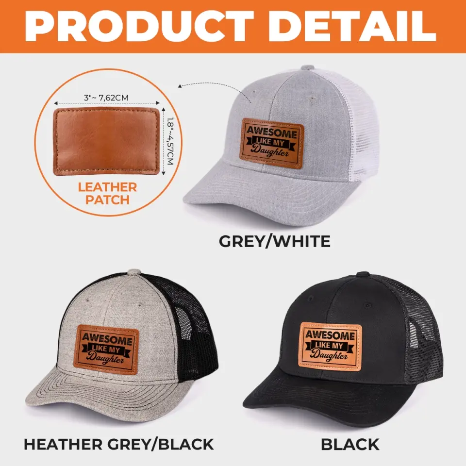 Awesome Like My Daughter - Family Leather Patch Hat - Gift For Dad - Image 9
