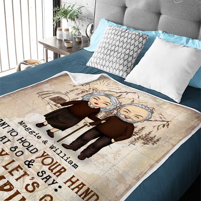 I Want To Hold Your Hand And Go Camping With You At 80 - Gift For Camping Couples, Personalized Blanket - Image 3
