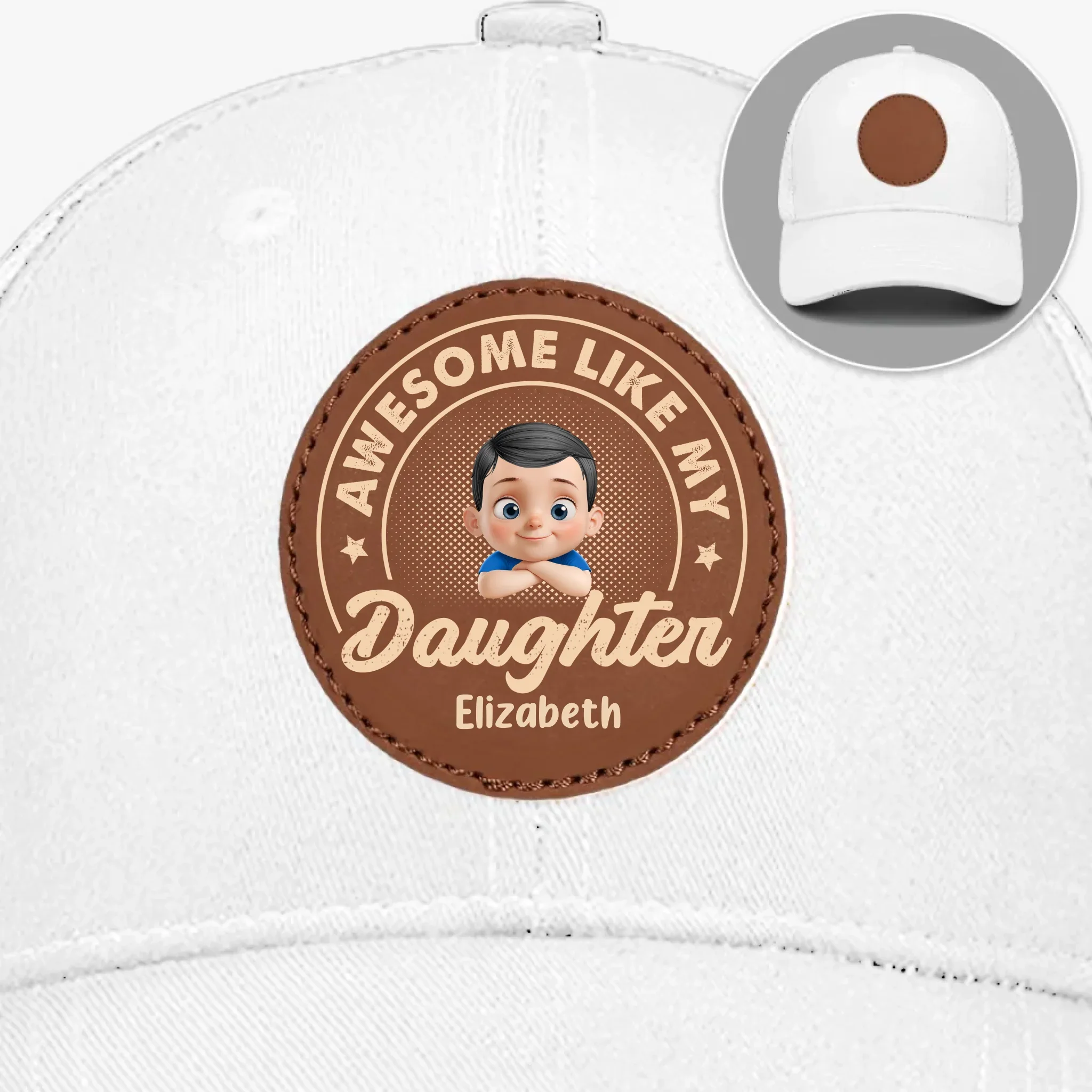 Baby’s First Fan - Family Personalized Custom Round Leather Patch Hat - Father's Day, Gift For Dad, Grandpa - Image 4