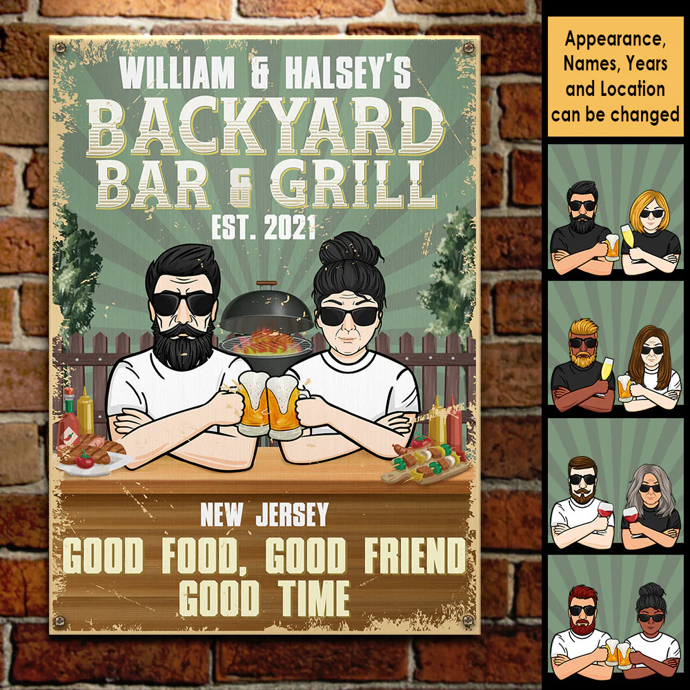 Backyard Bar & Grill, Good Food, Good Friend & Good Time - Gift For Couples, Husband Wife, Personalized Metal Sign - Image 2