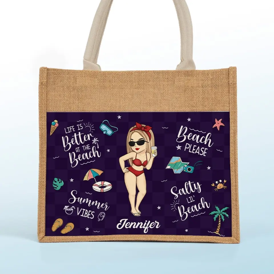 Beach Please - Bestie Personalized Custom Tote Gift Bags, Jute Tote Bags, Beach Bags - Gift For Best Friends, BFF, Sisters - Image 3