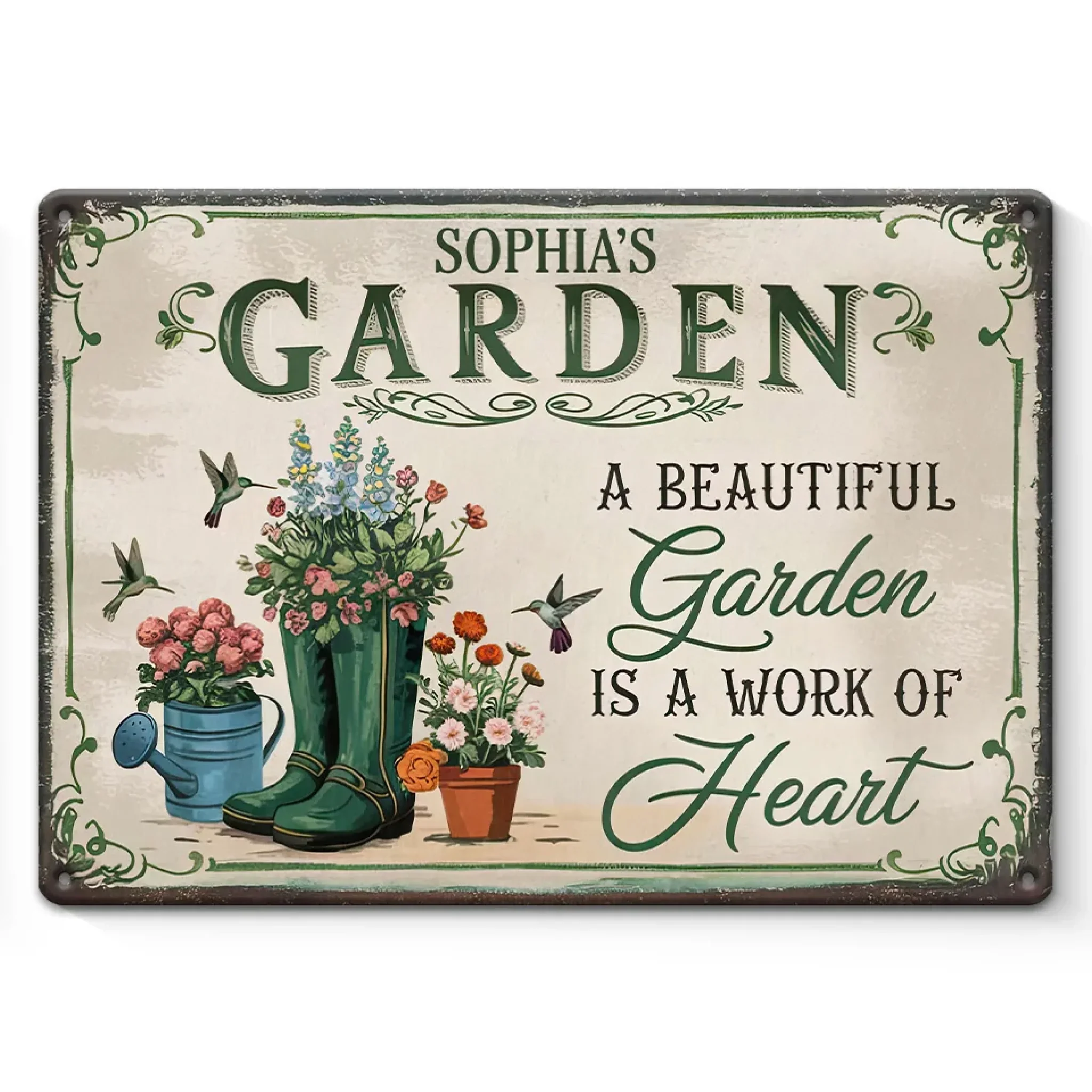 Beautiful Garden Is A Work Of Heart - Family Personalized Custom Home Decor Metal Sign - Gift For Yourself, Best Friends, Siblings, Family Members