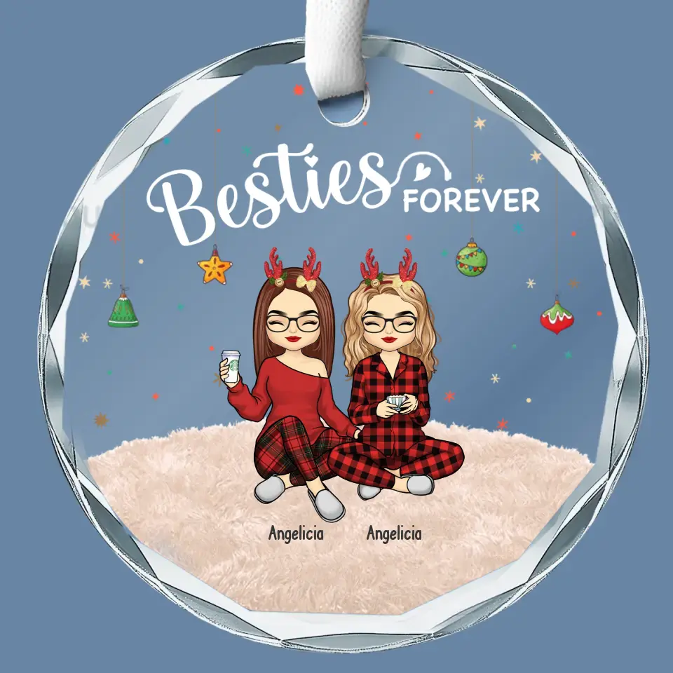 Beautiful Keepsake For Lifelong Friends - Bestie Personalized Custom Circle Glass Ornament - Christmas Gift For Best Friends, BFF, Sisters - Image 2