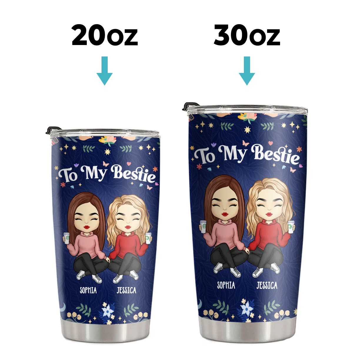 Because Of You I Smile A Lot More - Bestie Personalized Custom Tumbler - Gift For Best Friends, BFF, Sisters - Image 4