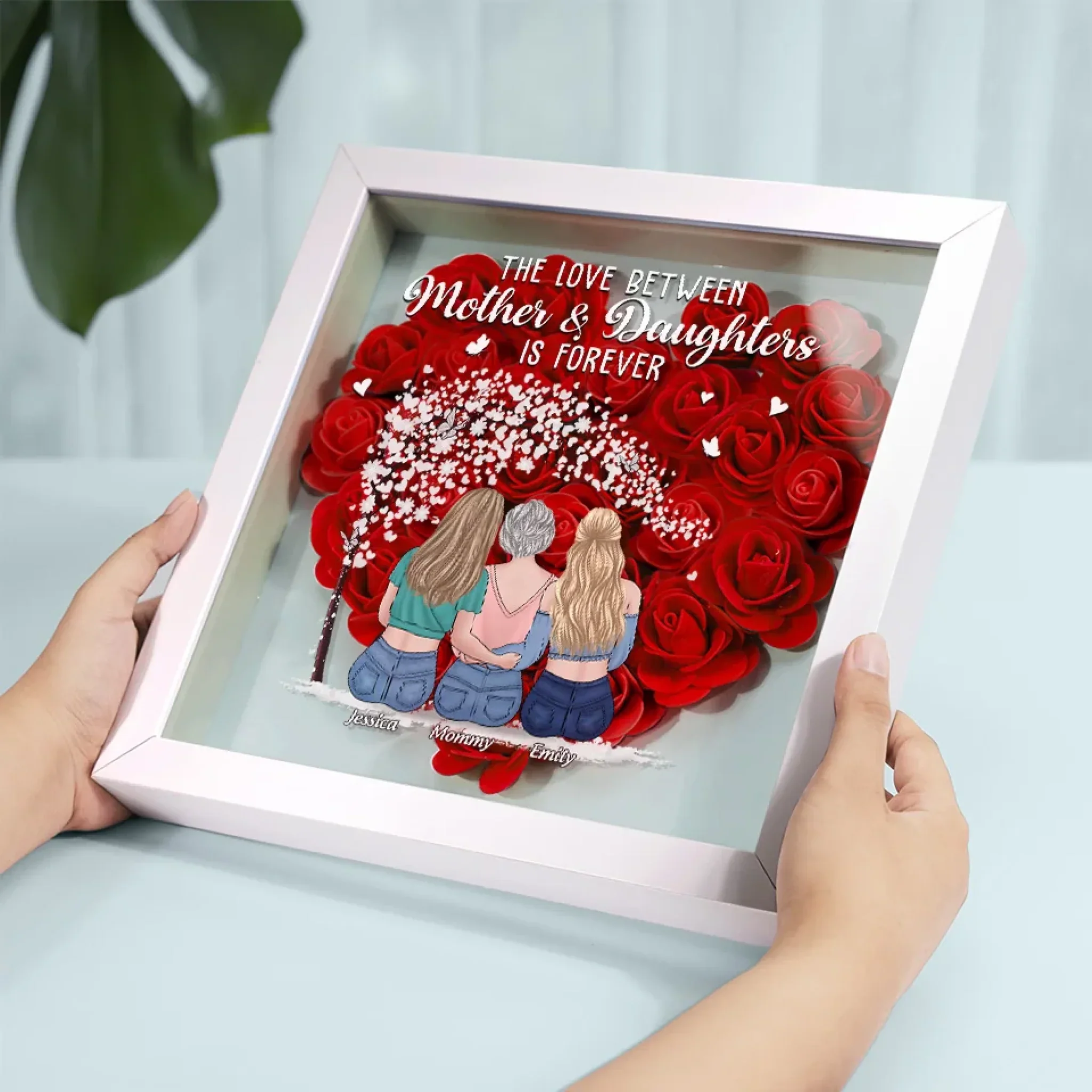 Behind Every Strong Daughter Is A Truly Amazing Mom - Family Personalized Custom Flower Shadow Box - Mother's Day, Gift For Mom, Grandma - Image 3