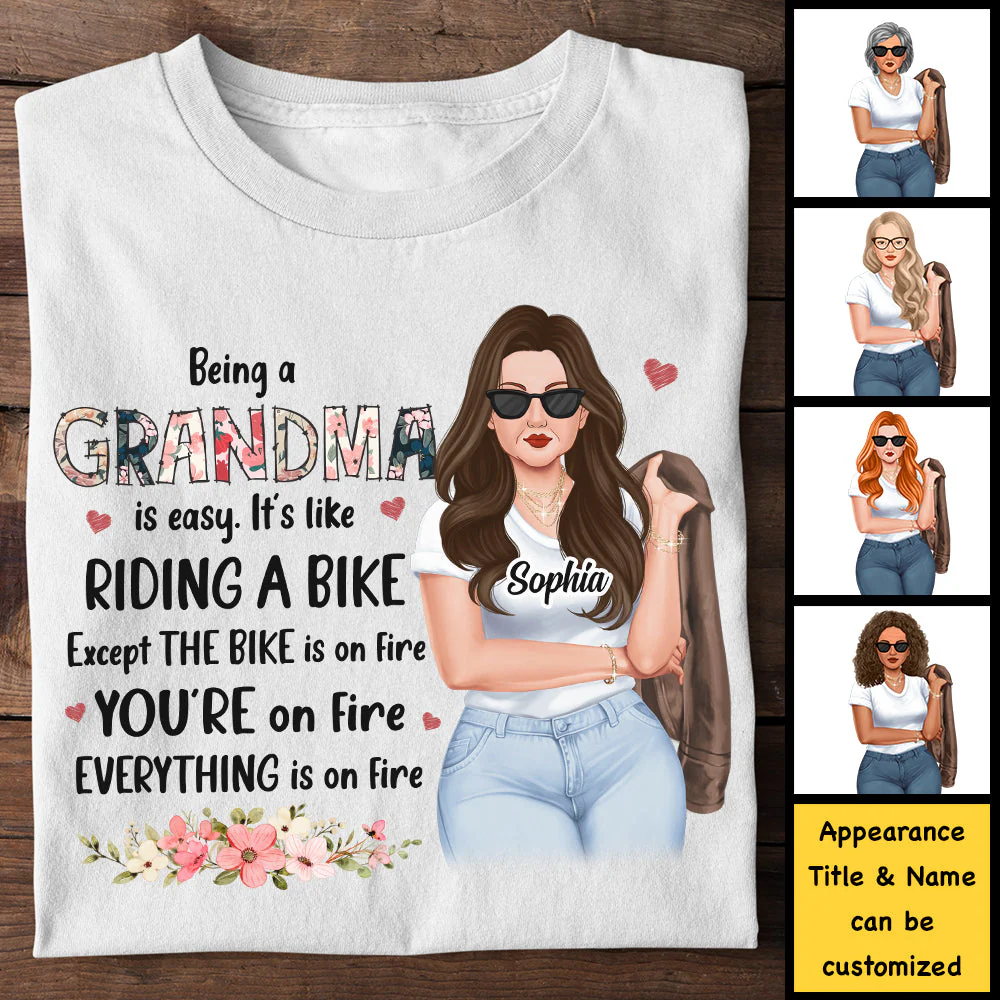 Being A Mom Is Easy, It's Like Riding A Bike - Gift For Mom, Grandma - Personalized Unisex T-shirt, Hoodie - Image 3