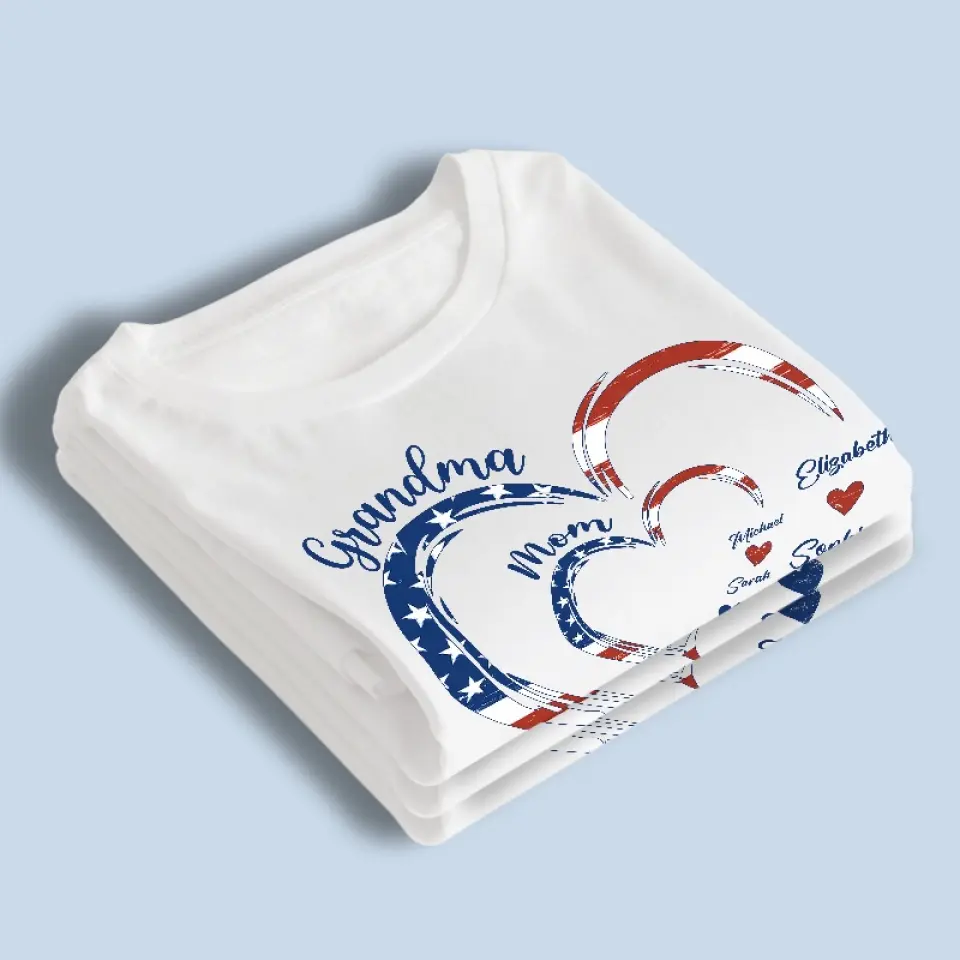Custom American Flag Unisex T-shirt, Hoodie, Sweatshirt - Personalized 4th Of July Gifts For Mom, Grandma - Being Grandma Mom Makes My Life Complete - Image 4