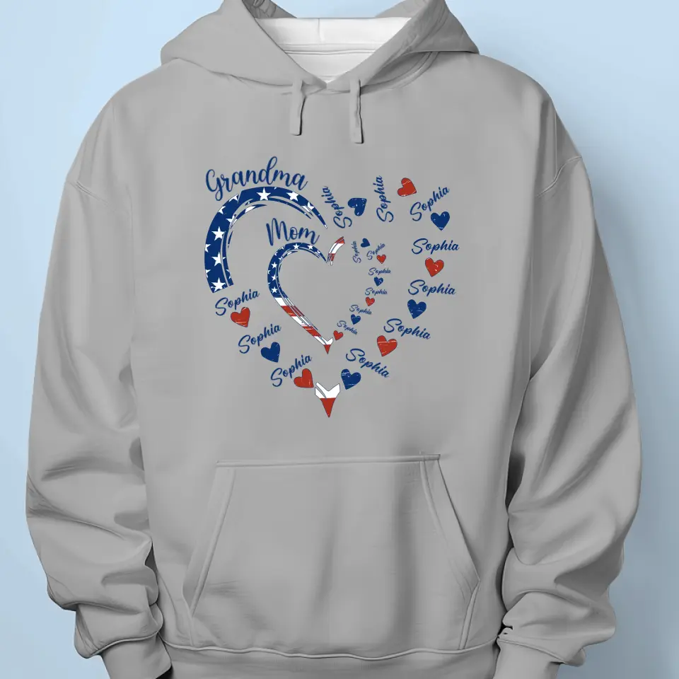 Custom American Flag Unisex T-shirt, Hoodie, Sweatshirt - Personalized 4th Of July Gifts For Mom, Grandma - Being Grandma Mom Makes My Life Complete - Image 5