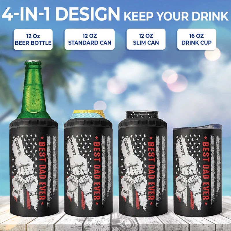 Best Bonus Dad Ever - Family Personalized Custom 4 In 1 Can Cooler Tumbler - Birthday Gift For Dad - Image 3