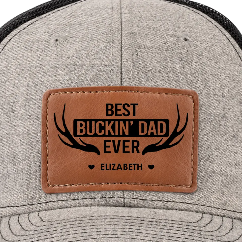 Best Buckin' Dad Ever - Family Personalized Custom Leather Patch Hat - Gift For Dad, Grandpa - Image 3
