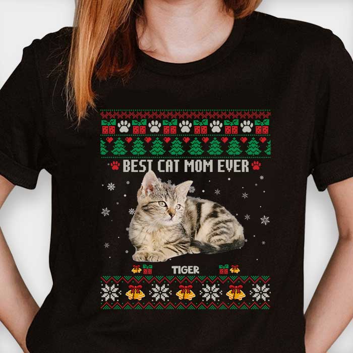 Best Cat Dad Cat Mom Ever - Personalized Custom Unisex T-shirt, Hoodie, Sweatshirt - Upload Image, Gift For Pet Lovers, Christmas Gift - Image 3