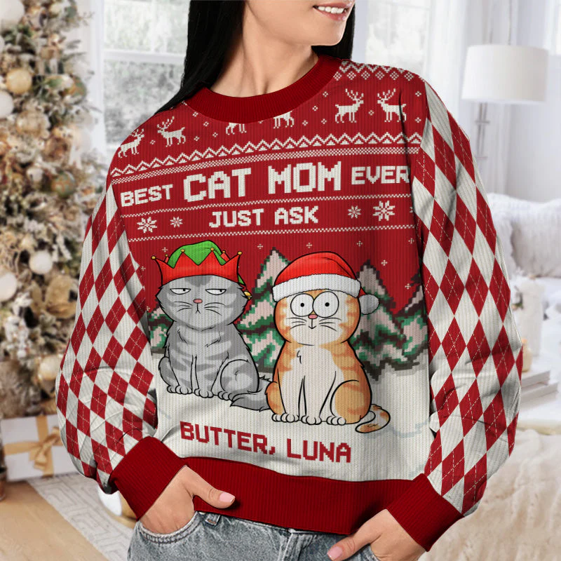 Best Cat Dad Ever Just Ask - Cat Personalized Custom Ugly Sweatshirt - Unisex Wool Jumper - Christmas Gift For Pet Owners, Pet Lovers - Image 2