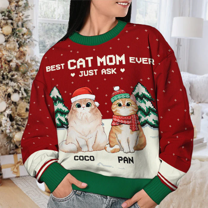Best Cat Dad Ever Just Ask - Personalized Custom Unisex Ugly Christmas Sweatshirt, Wool Sweatshirt, All-Over-Print Sweatshirt - Gift For Cat Lovers, Pet Lovers, Christmas New Arrival Gift - Image 4