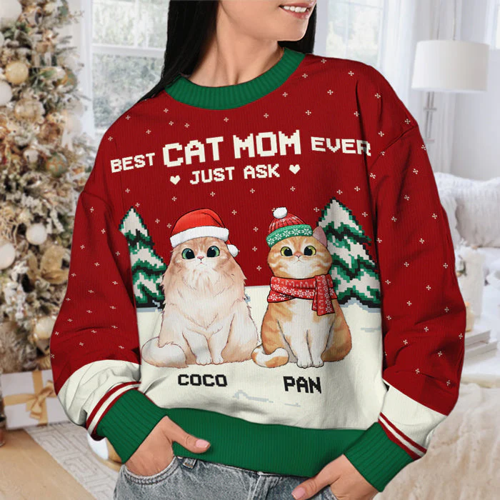 Best Cat Dad Ever - Personalized Custom Unisex Ugly Christmas Sweatshirt, Wool Sweatshirt, All-Over-Print Sweatshirt - Gift For Cat Lovers, Pet Lovers, Christmas New Arrival Gift - Image 4