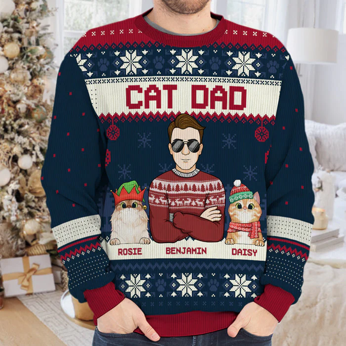 Best Cat Mom Cat Dad Ever - Cat Personalized Custom Ugly Sweatshirt - Unisex Wool Jumper - Christmas Gift For Pet Owners, Pet Lovers - Image 4