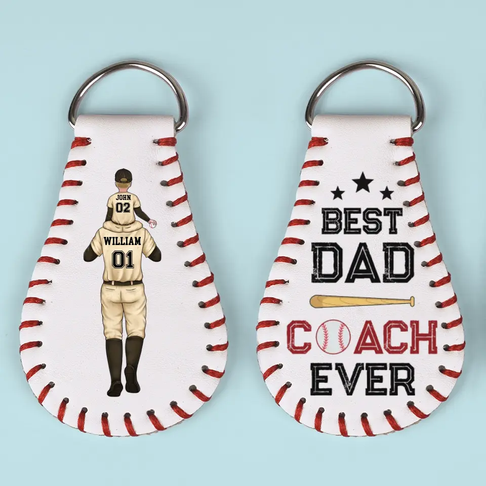Best Dad Coach Ever - Family Personalized Custom Leather Keychain - Gift For Family Members - Image 2