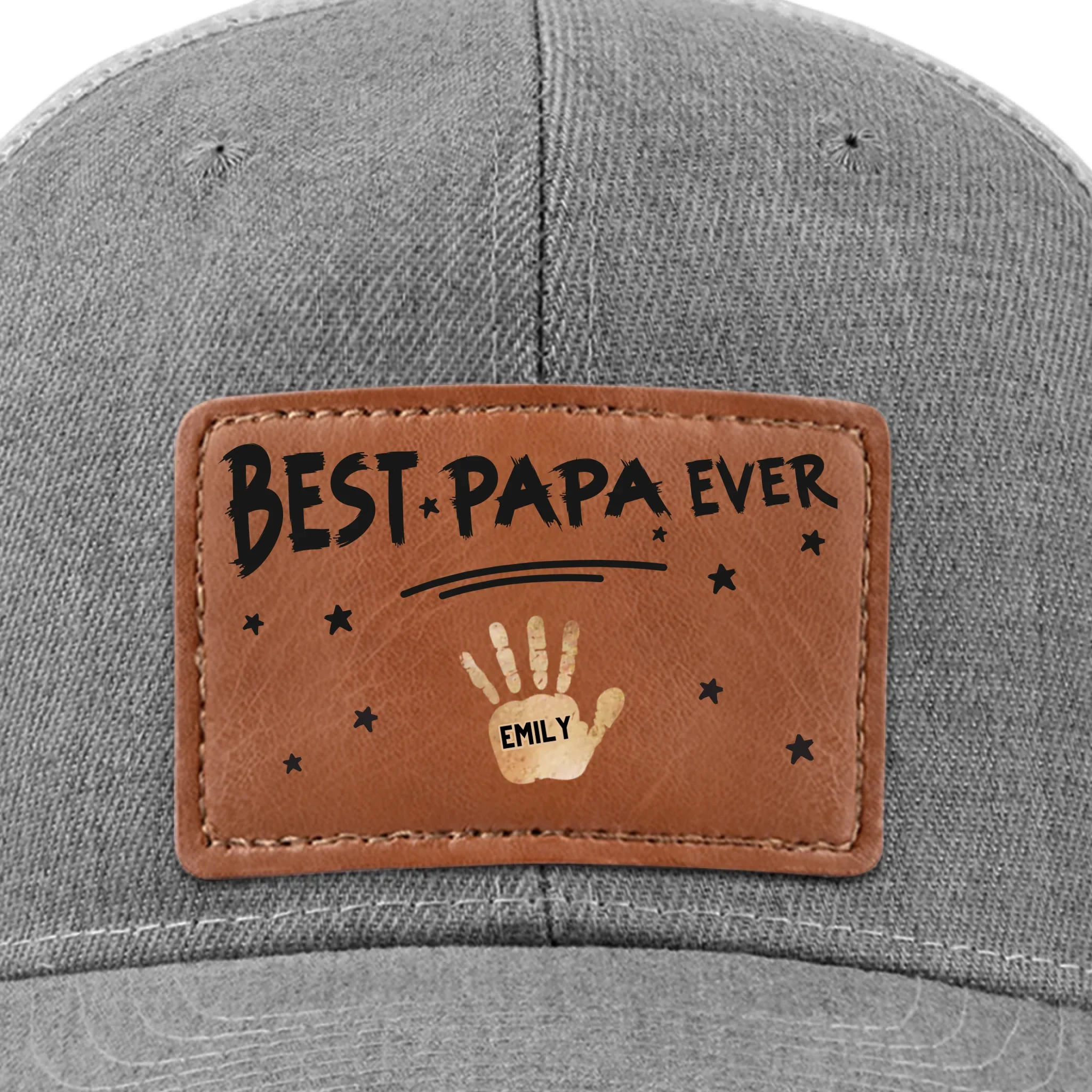 Best Dad Ever, Stamped With Love - Family Personalized Custom Leather Patch Hat - Father's Day, Gift For Dad, Grandpa - Image 2