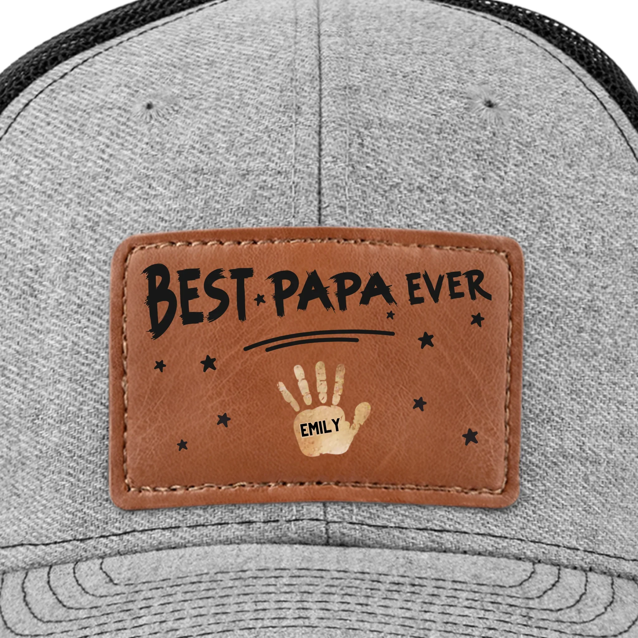 Best Dad Ever, Stamped With Love - Family Personalized Custom Leather Patch Hat - Father's Day, Gift For Dad, Grandpa - Image 3