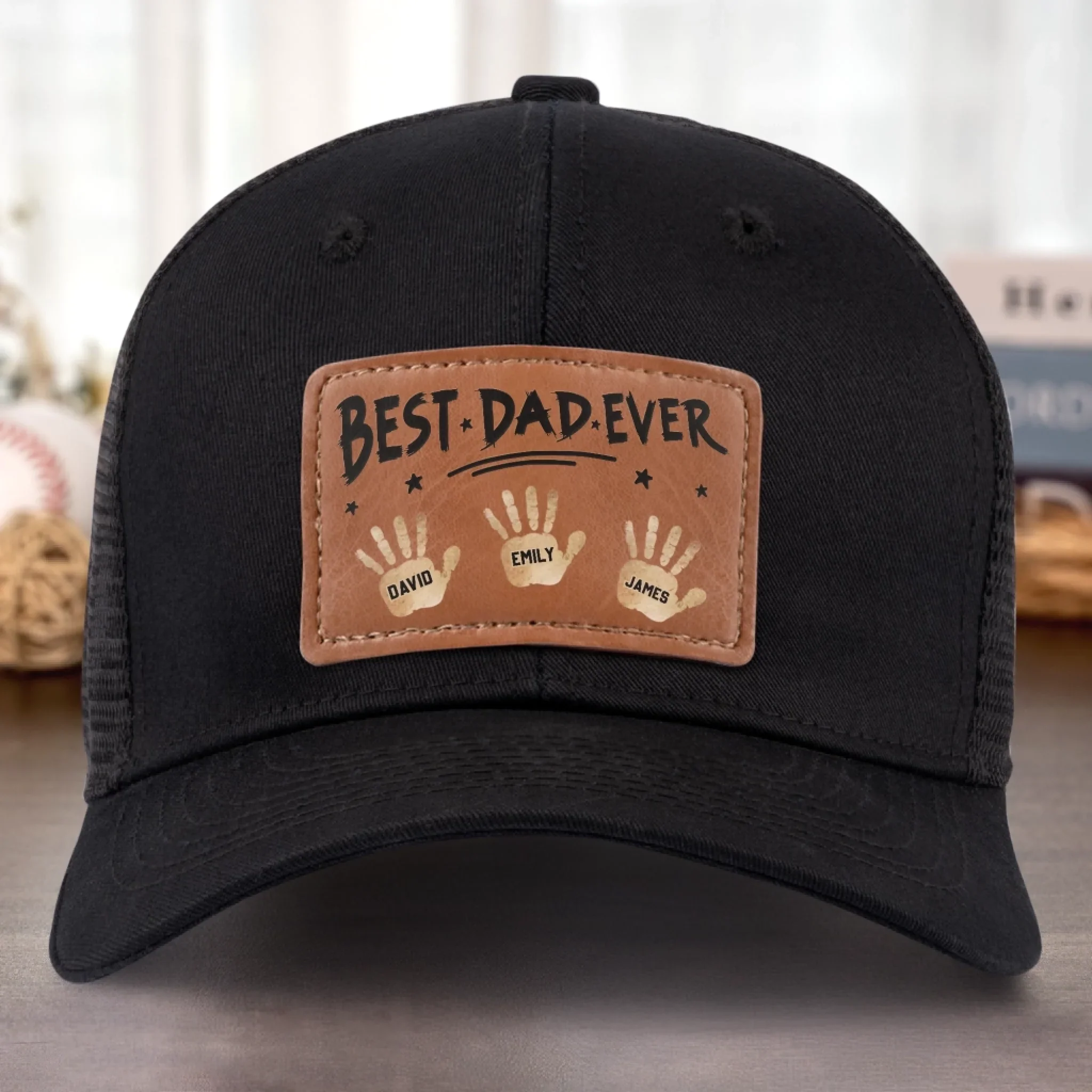 Best Dad Ever, Stamped With Love - Family Personalized Custom Leather Patch Hat - Father's Day, Gift For Dad, Grandpa - Image 6