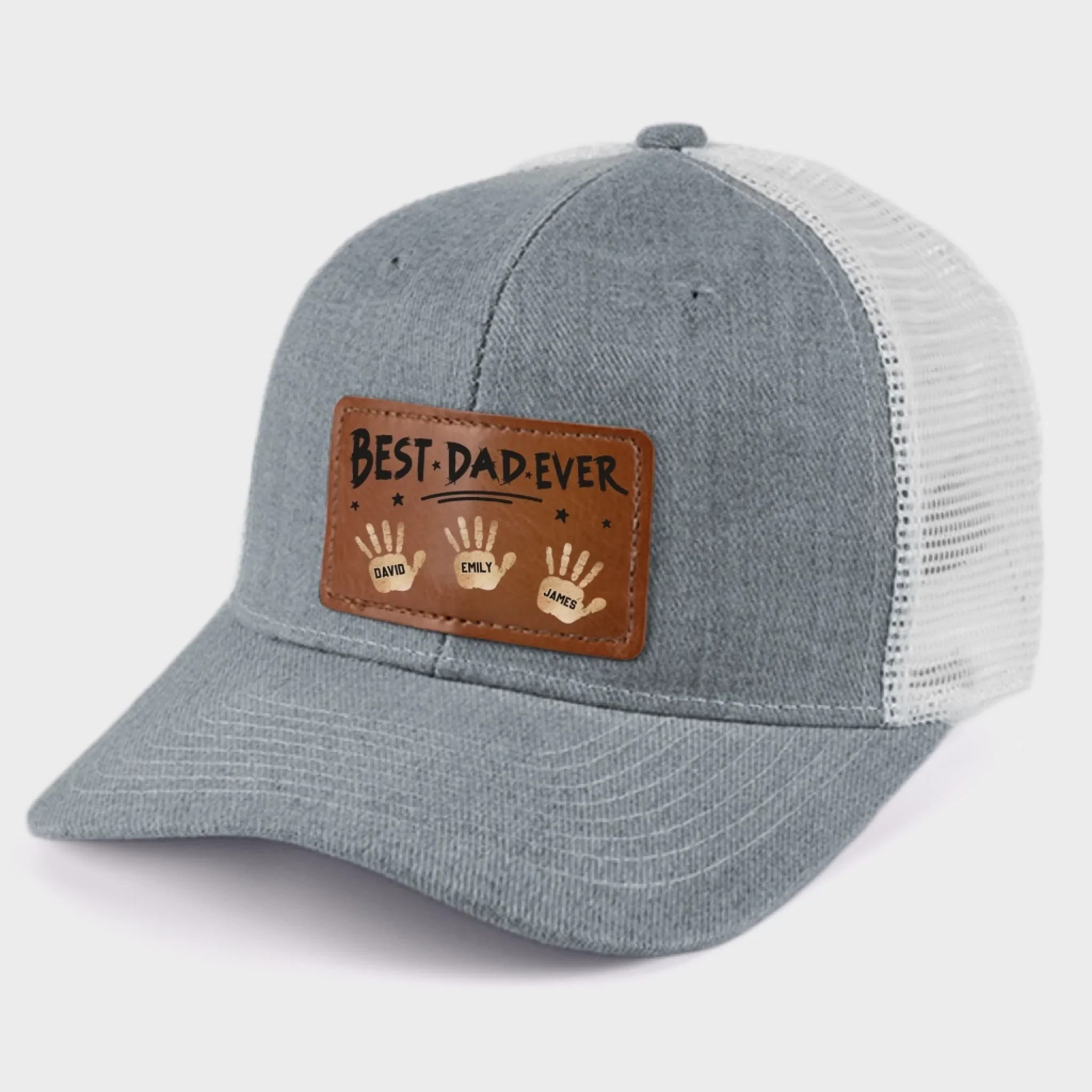 Best Dad Ever, Stamped With Love - Family Personalized Custom Leather Patch Hat - Father's Day, Gift For Dad, Grandpa - Image 7