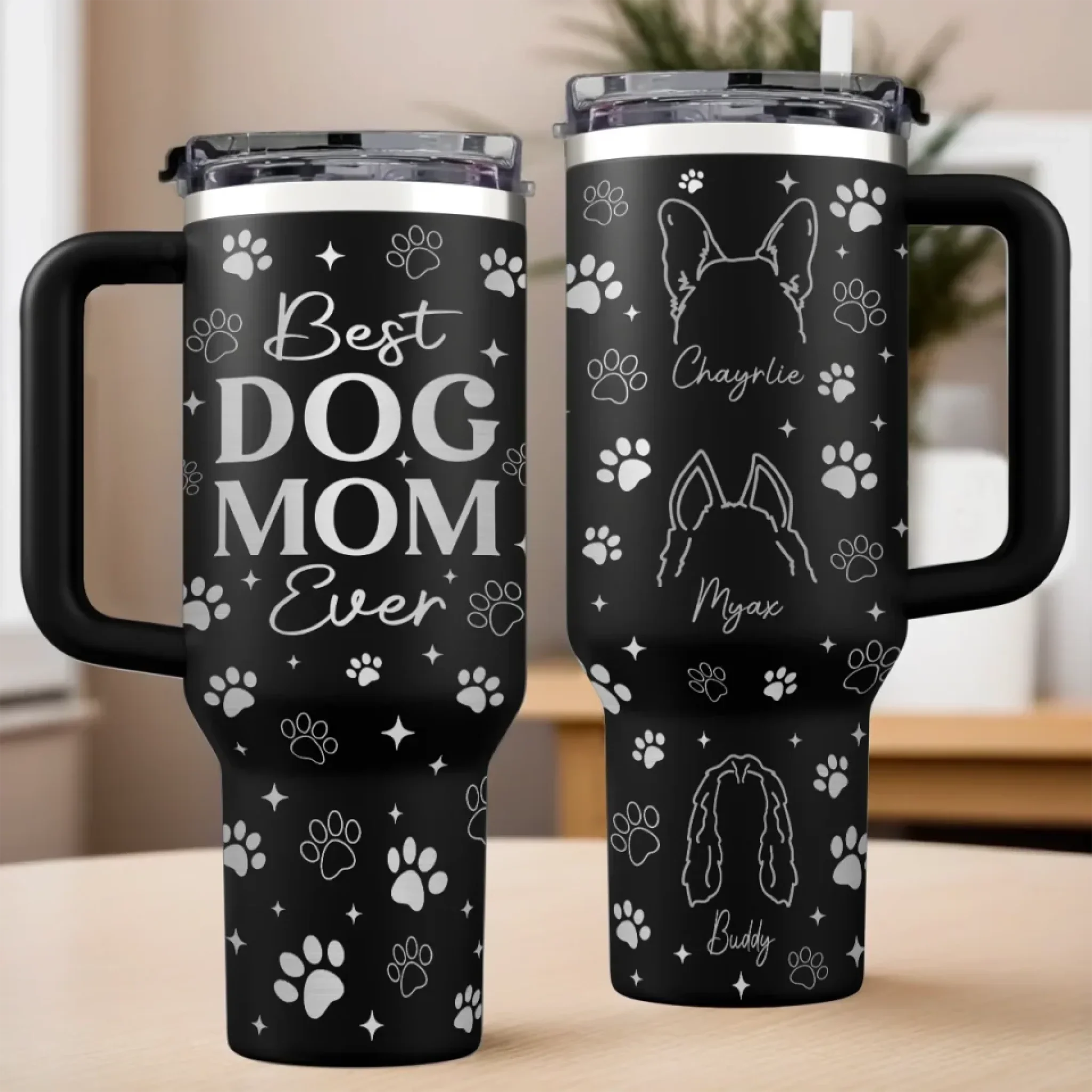 Best Dog Mom Ever - Dog Personalized Custom Engraved 40oz Tumbler With Handle - Gift For Pet Owners, Pet Lovers - Image 3