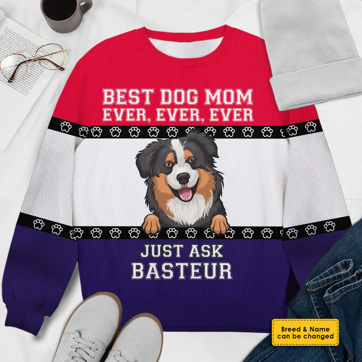 Best Dog Mom Ever Ever Ever - Personalized Custom Unisex Ugly Christmas Sweatshirt, Wool Sweatshirt, All-Over-Print Sweatshirt - Gift For Dog Lovers, Pet Lovers, Christmas Gift - Image 4